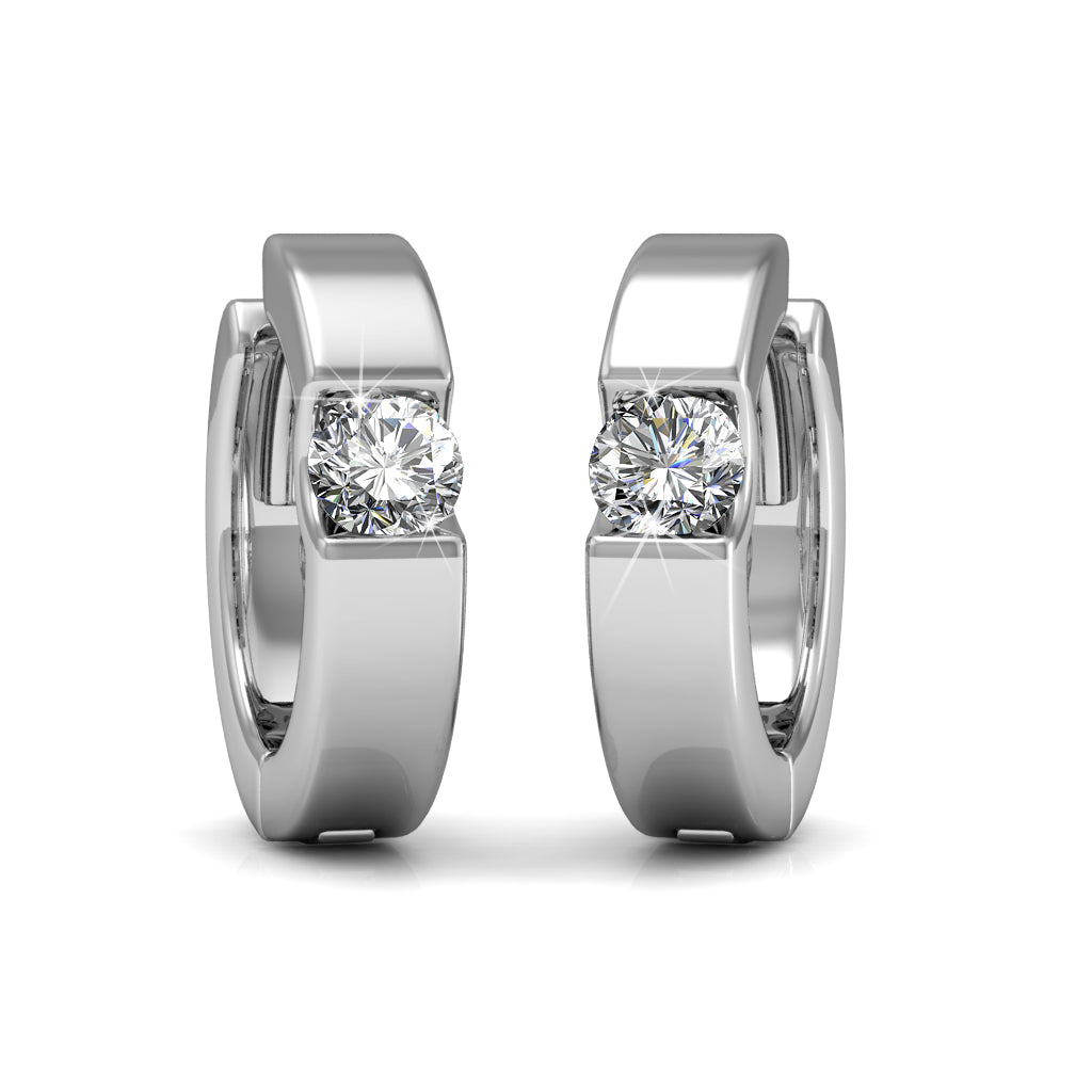 Charlie 18k White Gold Plated 14mm Hoop Earrings with Round Swarovski Crystals