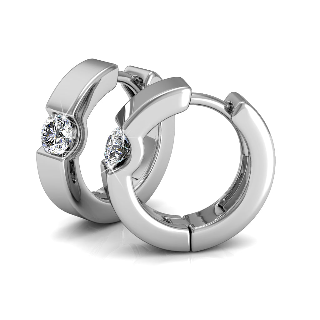 Charlie 18k White Gold Plated 14mm Hoop Earrings with Round Swarovski Crystals