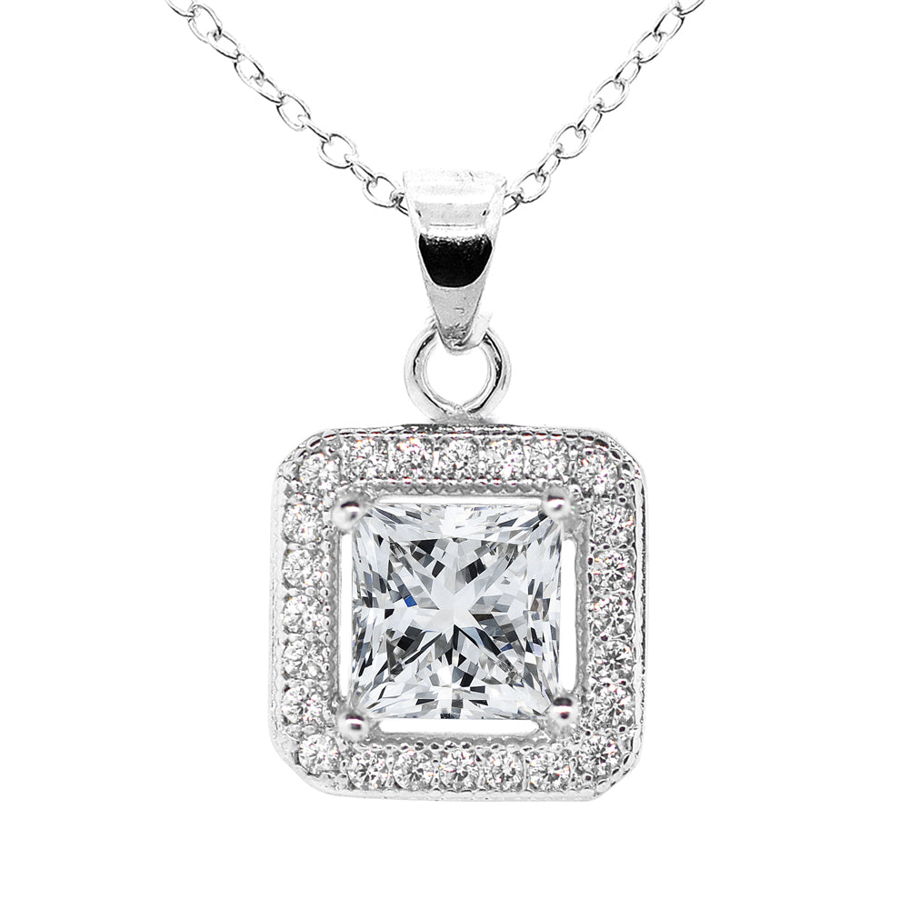 Ivy 18k White Gold Plated Dangle Earring and Necklace Jewelry Set with Simulated Diamond Crystals