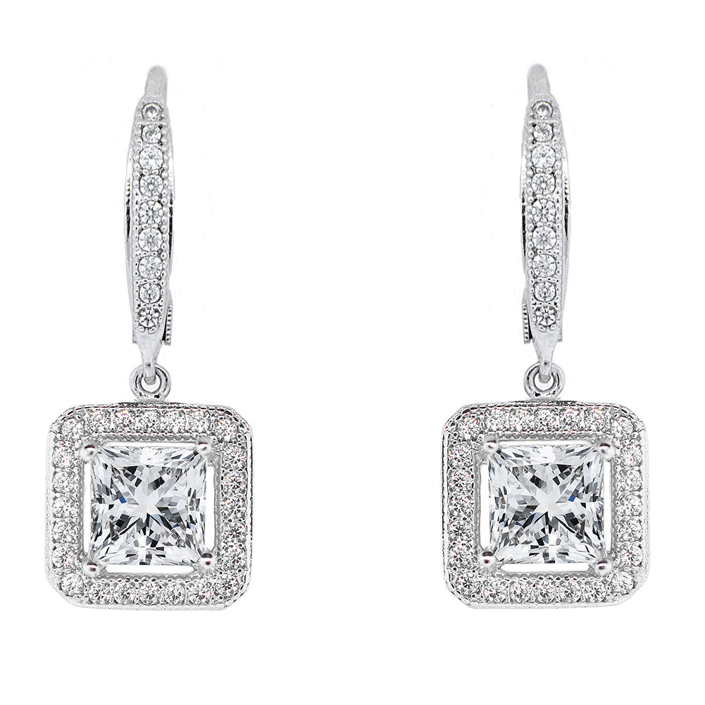 Ivy 18k White Gold Plated Dangle Earring and Necklace Jewelry Set with Simulated Diamond Crystals
