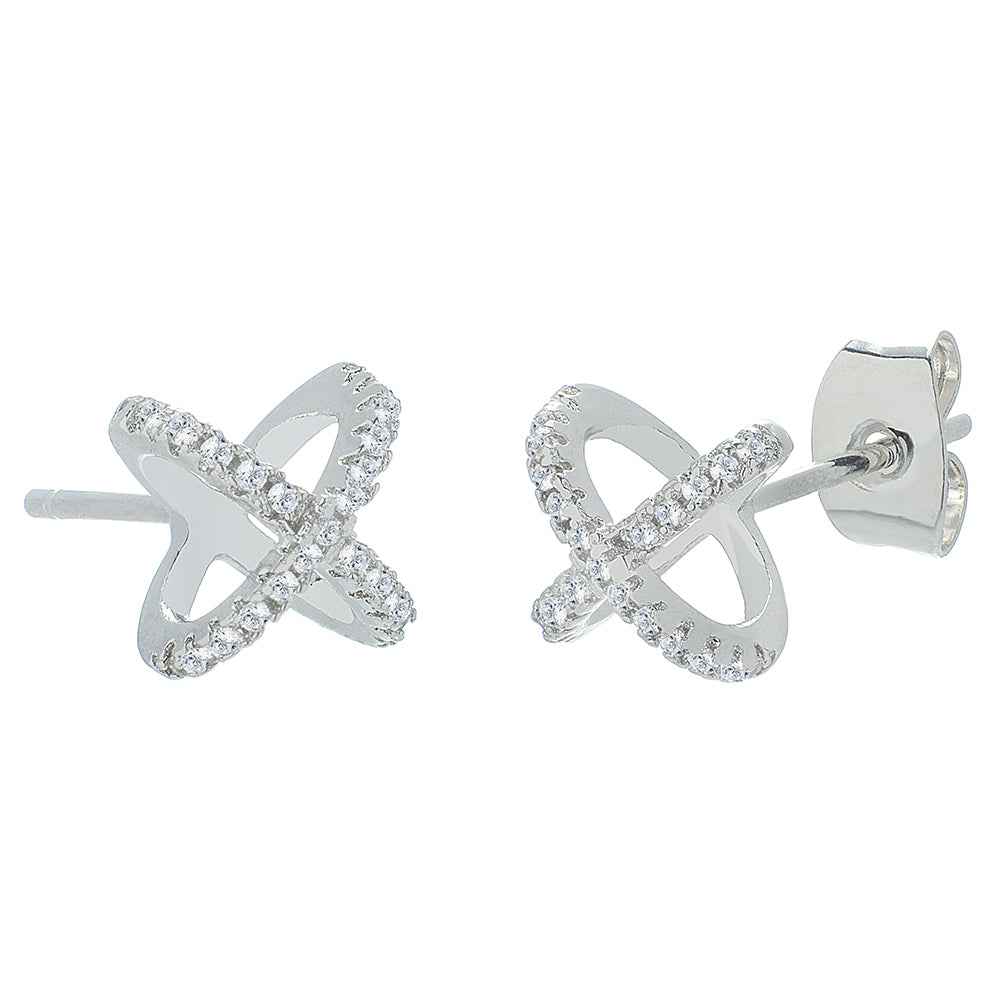 Paige "Exhilerating" 18k White Gold X Ring Pave Stud Earrings - Fab Friday