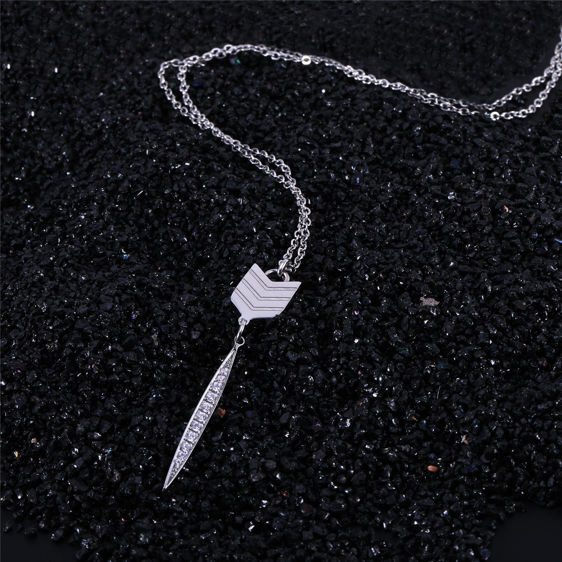 Addison 18k White Gold Plated Arrow Drop Necklace with Simulated Diamond Crystals — Final Sale