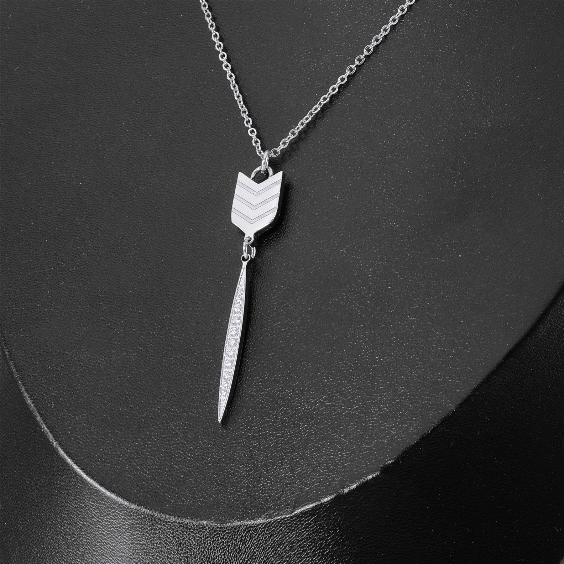 Addison 18k White Gold Plated Arrow Drop Necklace with Simulated Diamond Crystals — Final Sale