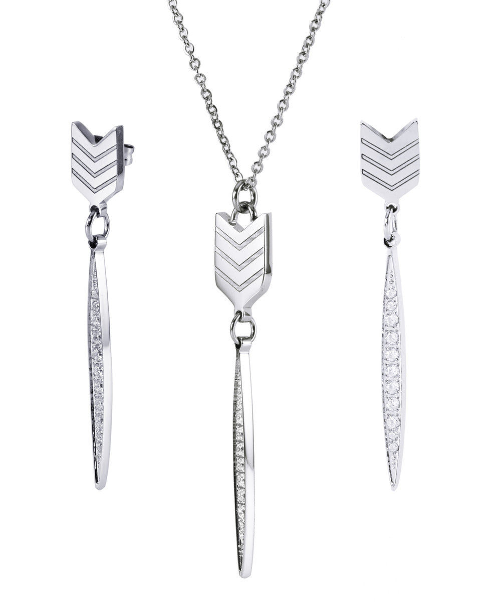 Addison 18k White Gold Plated Arrow Dangle Earrings and Necklace Set — Final Sale