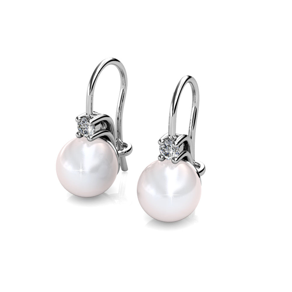 Cassie 18k White Gold Plated Pearl Drop Earrings with Swarovski Crystals