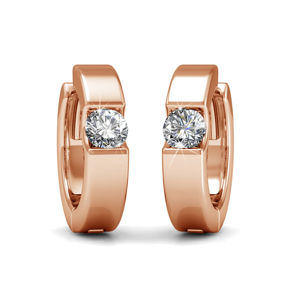 Charlie 18k White Gold Plated 14mm Hoop Earrings with Round Swarovski Crystals