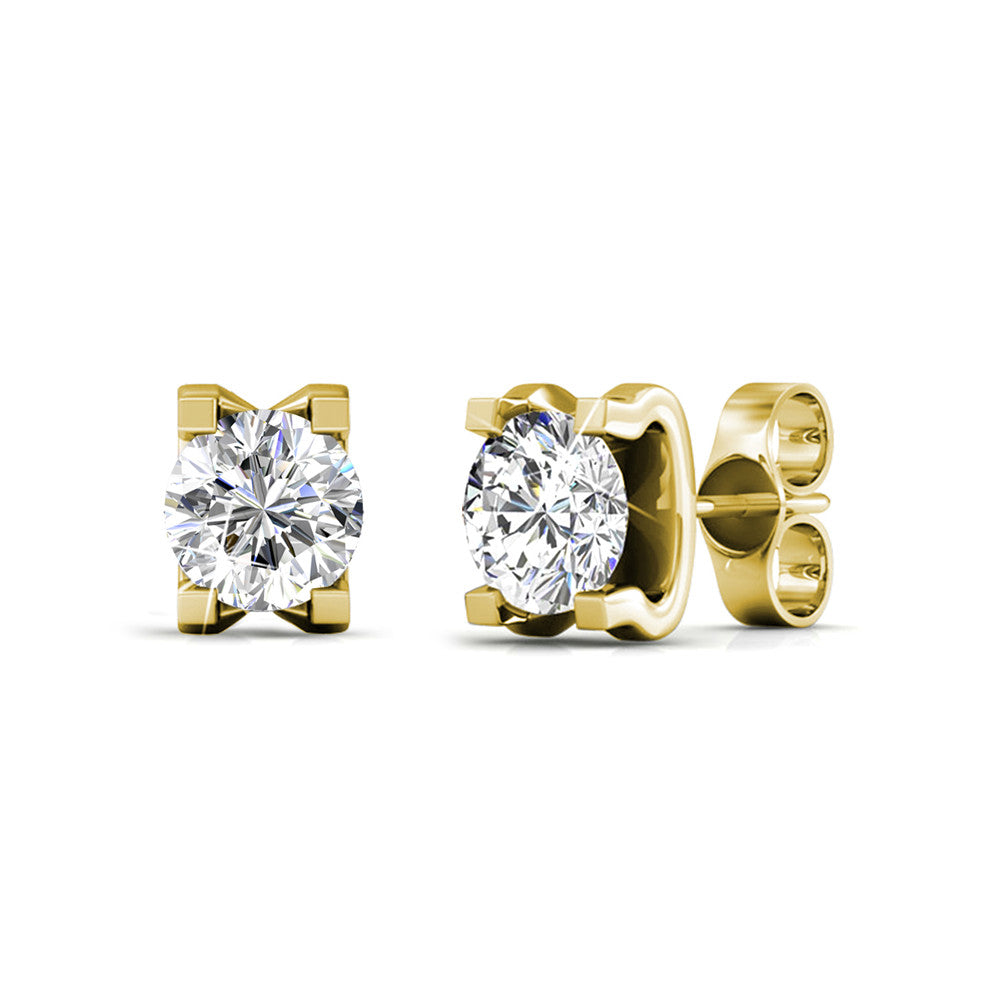 Clara 18k Gold Plated Stud Earrings with Solitaire Round Cut Swarovski Crystal — Final Sale
