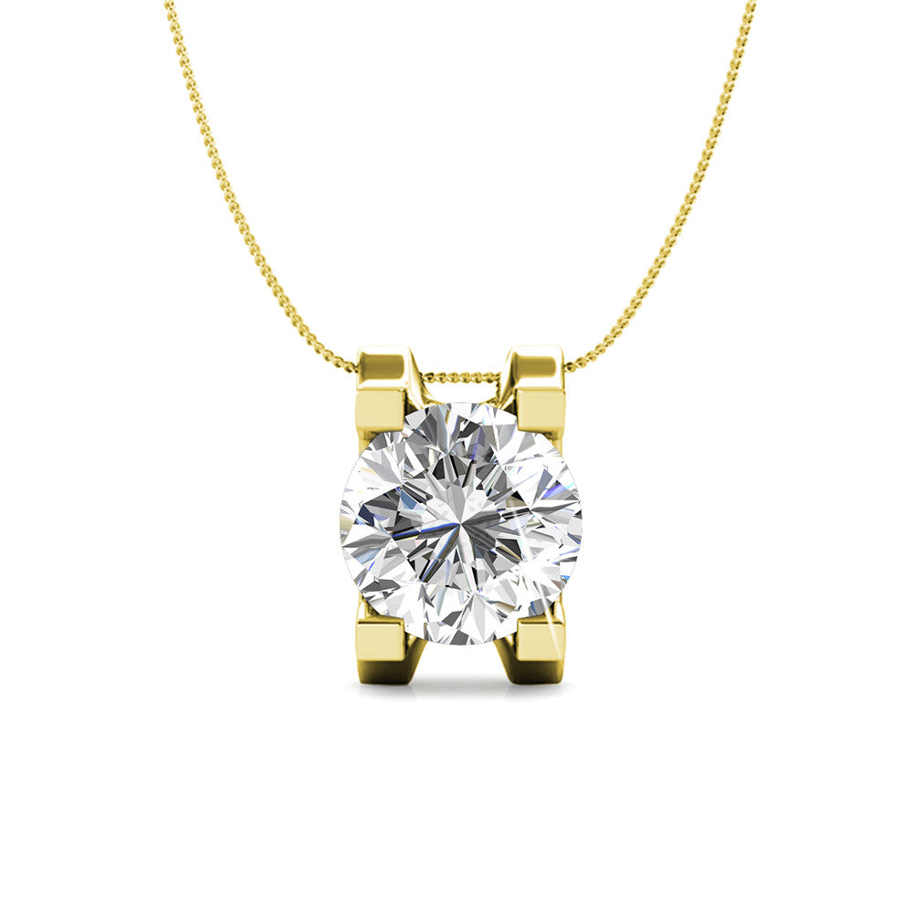 Clara 18k White Gold Plated Pendant Necklace with Solitaire Round Cut Swarovski Crystal