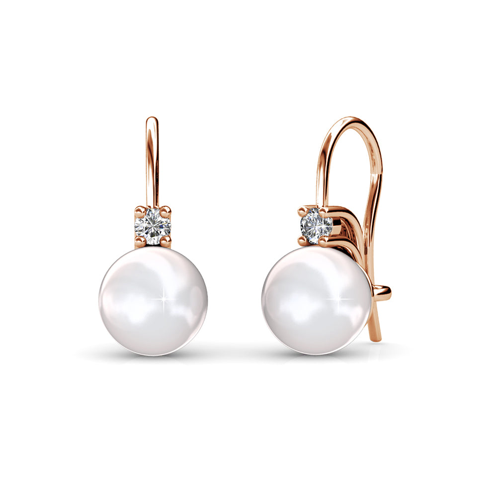 Cassie 18k White Gold Plated Pearl Drop Earrings with Swarovski Crystals