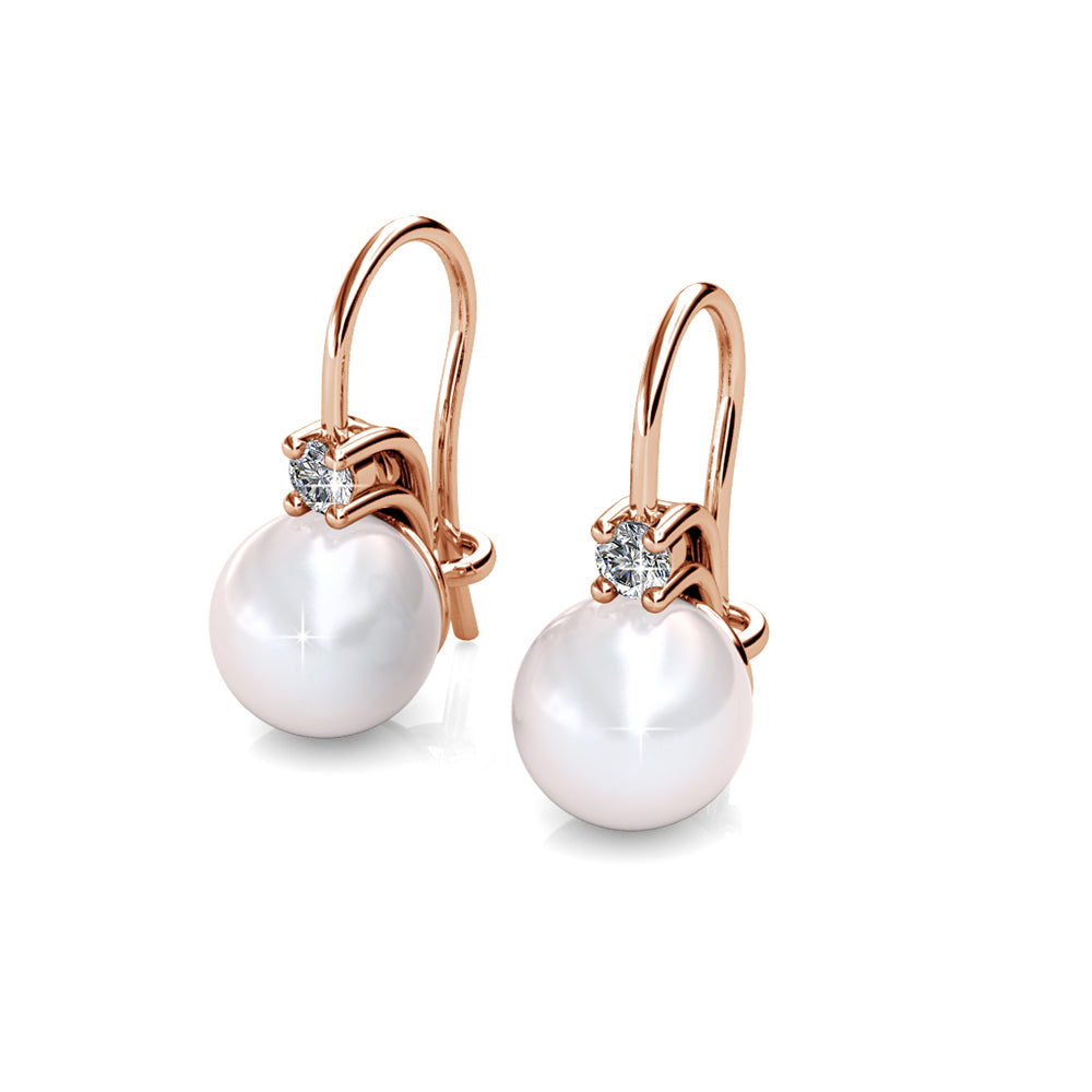 Cassie 18k White Gold Plated Pearl Drop Earrings with Swarovski Crystals