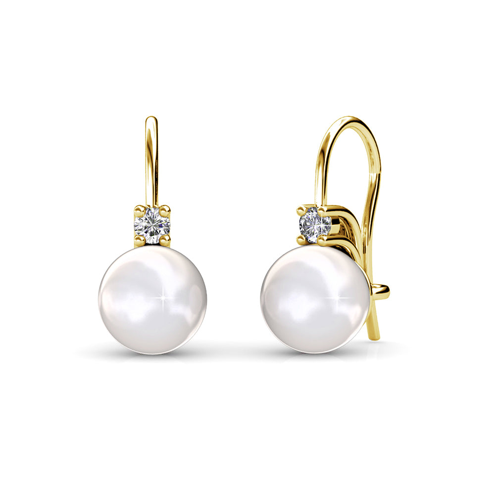 Cassie 18k White Gold Plated Pearl Drop Earrings with Swarovski Crystals