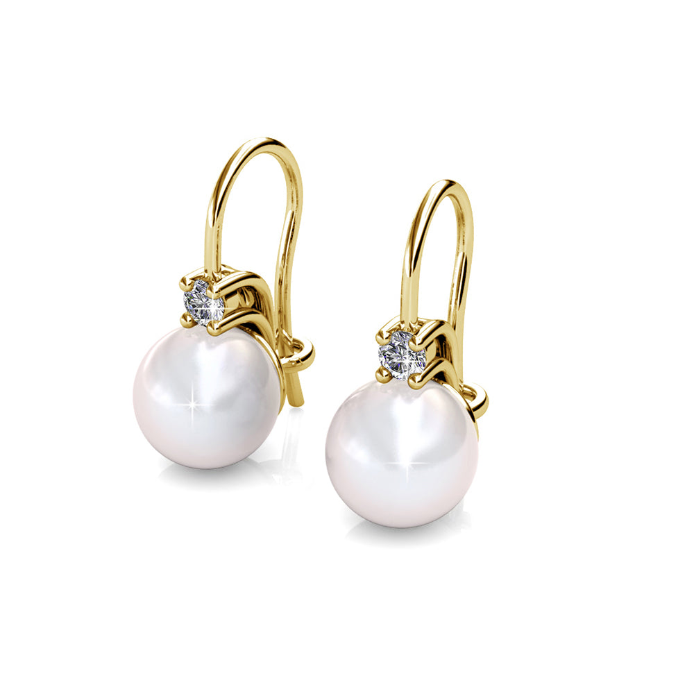 Cassie 18k White Gold Plated Pearl Drop Earrings with Swarovski Crystals