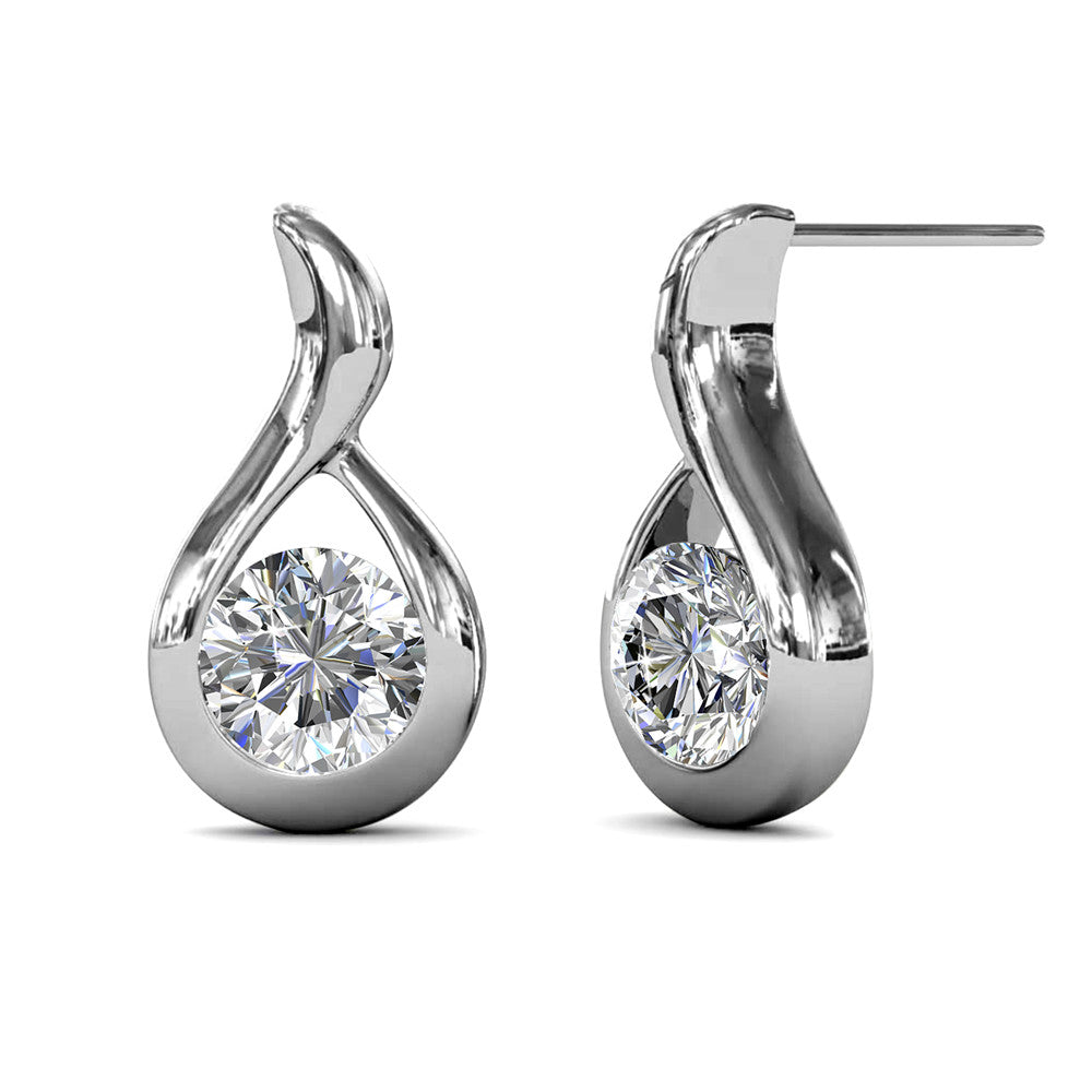 Parker 18k White Gold Plated Tear drop Stud Earrings with Swarovski Crystal