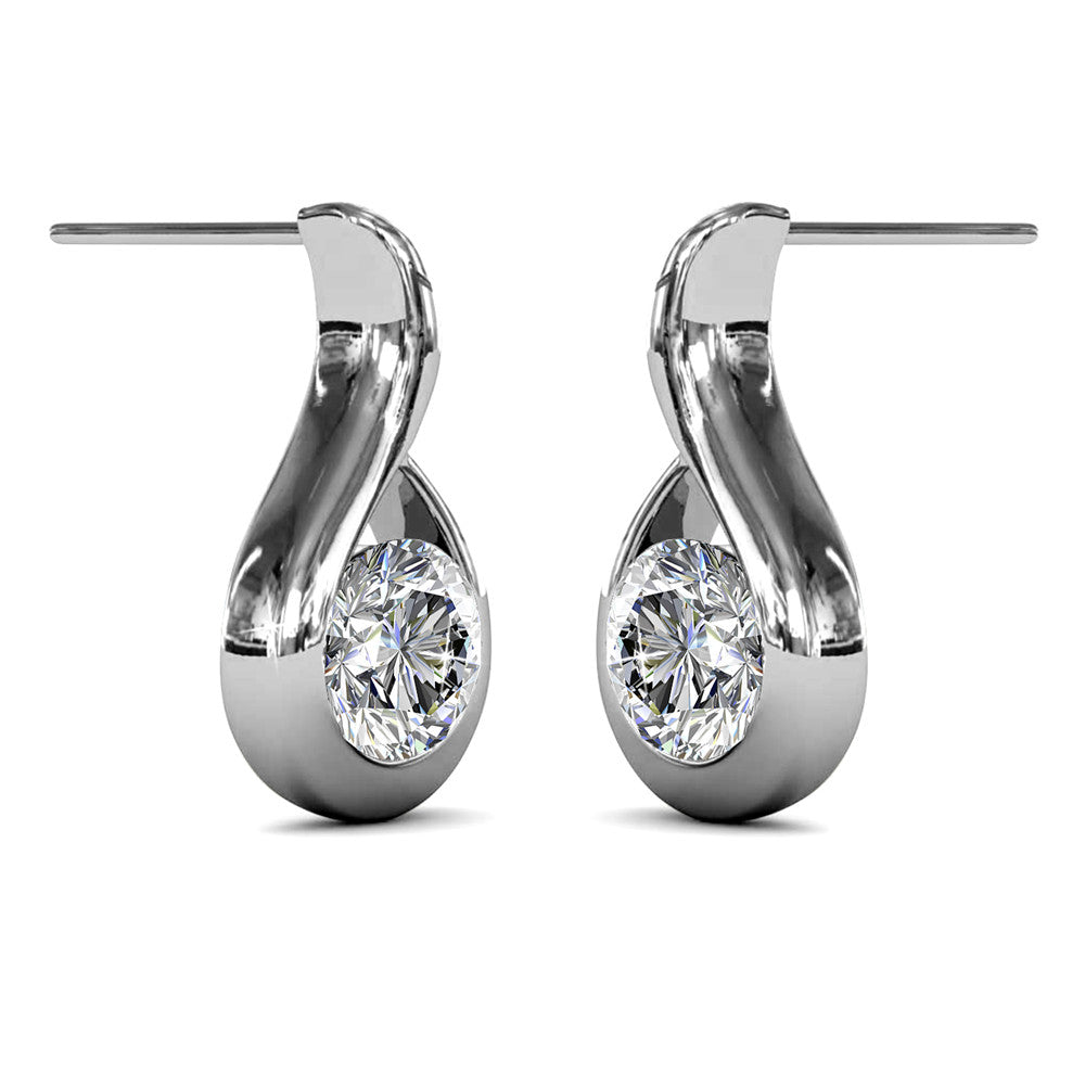 Parker 18k White Gold Plated Tear drop Stud Earrings with Swarovski Crystal