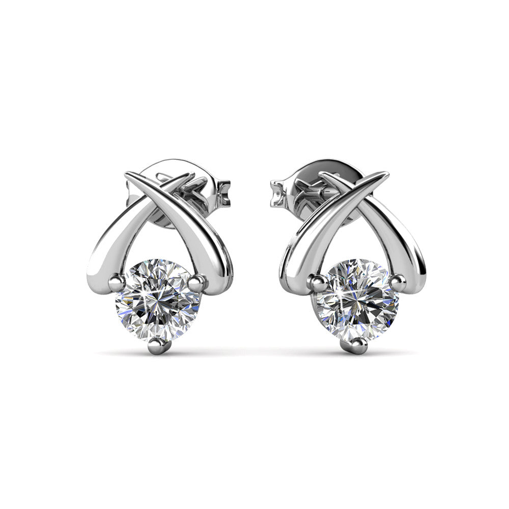 Eloise 18k White Gold Plated Stud Earrings with Solitaire Round Cut Swarovski Crystal