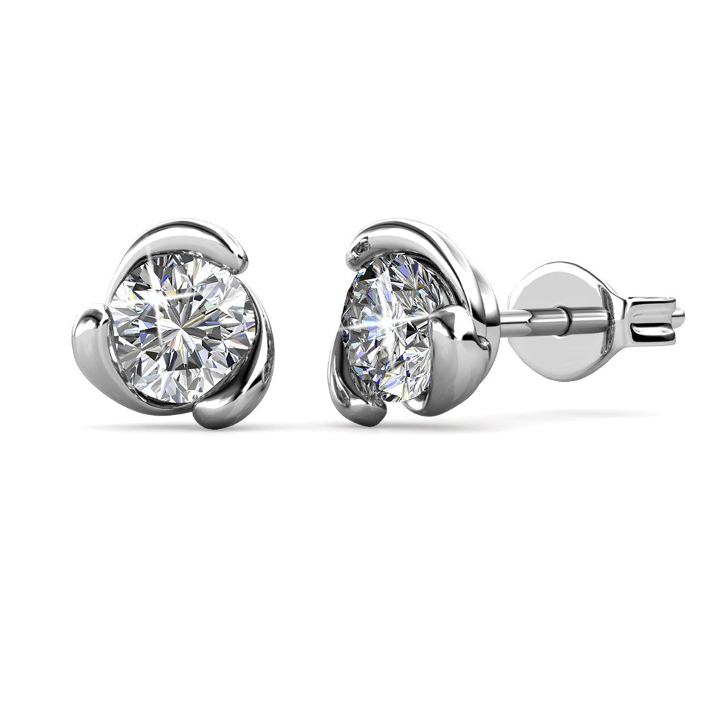 Harmony 18k White Gold Plated Stud Earrings with Round Swarovski Crystals