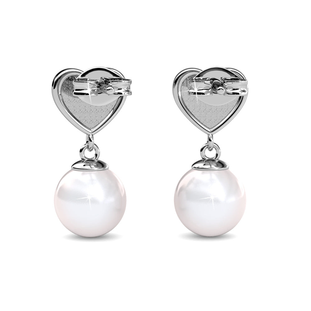 Kenley 18k White Gold Plated Heart Drop Earrings with Pearls and Swarovski Crystals — Fab Fav Sale