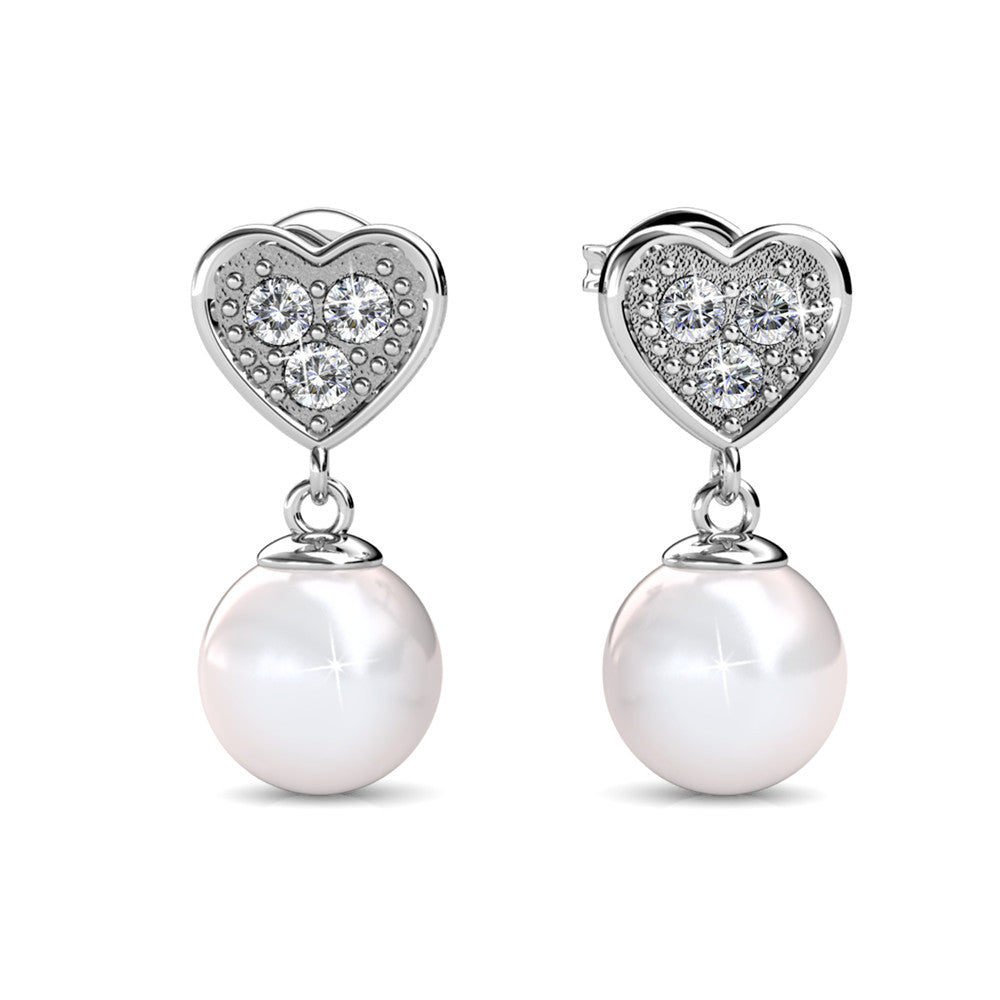 Kenley 18k White Gold Plated Heart Drop Earrings with Pearls and Swarovski Crystals — Fab Fav Sale