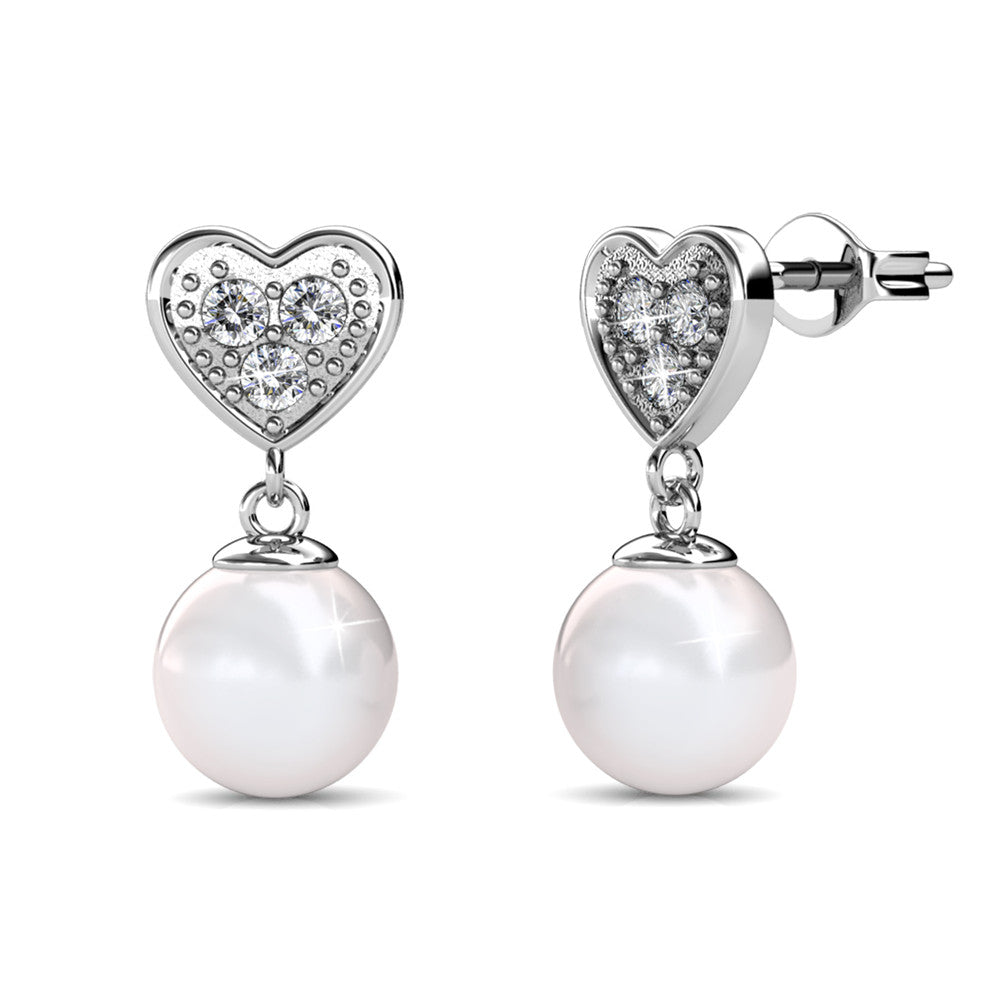 Kenley 18k White Gold Plated Heart Drop Earrings with Pearls and Swarovski Crystals — Fab Fav Sale