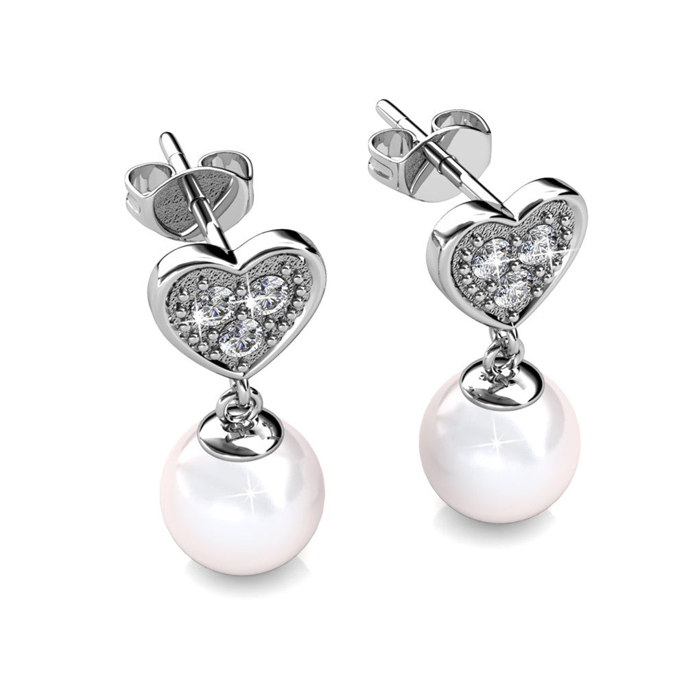 Kenley 18k White Gold Plated Heart Drop Earrings with Pearls and Swarovski Crystals — Fab Fav Sale