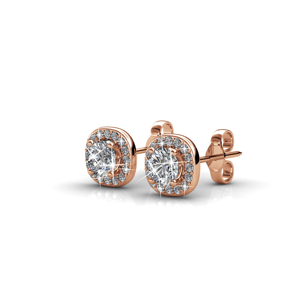 Ruth 18k White Gold Plated Halo Stud Earrings with Swarovski Crystals