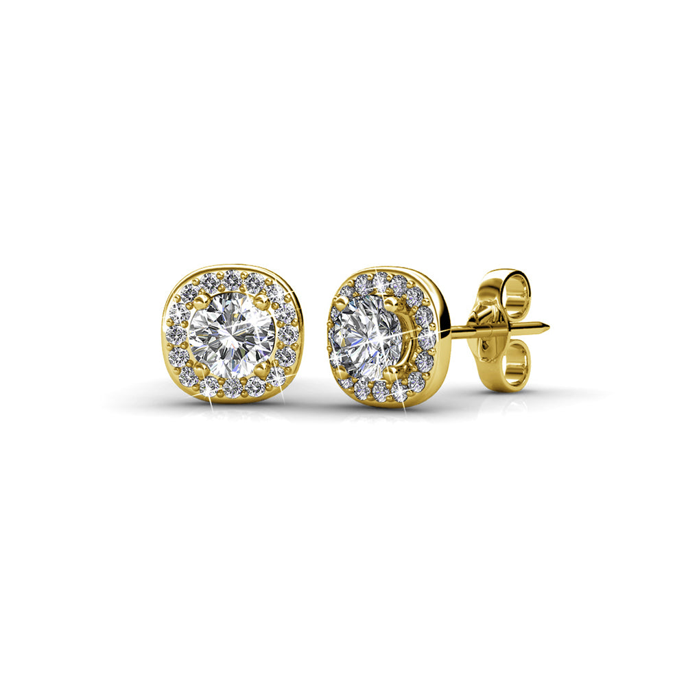 Ruth 18k White Gold Plated Halo Stud Earrings with Swarovski Crystals