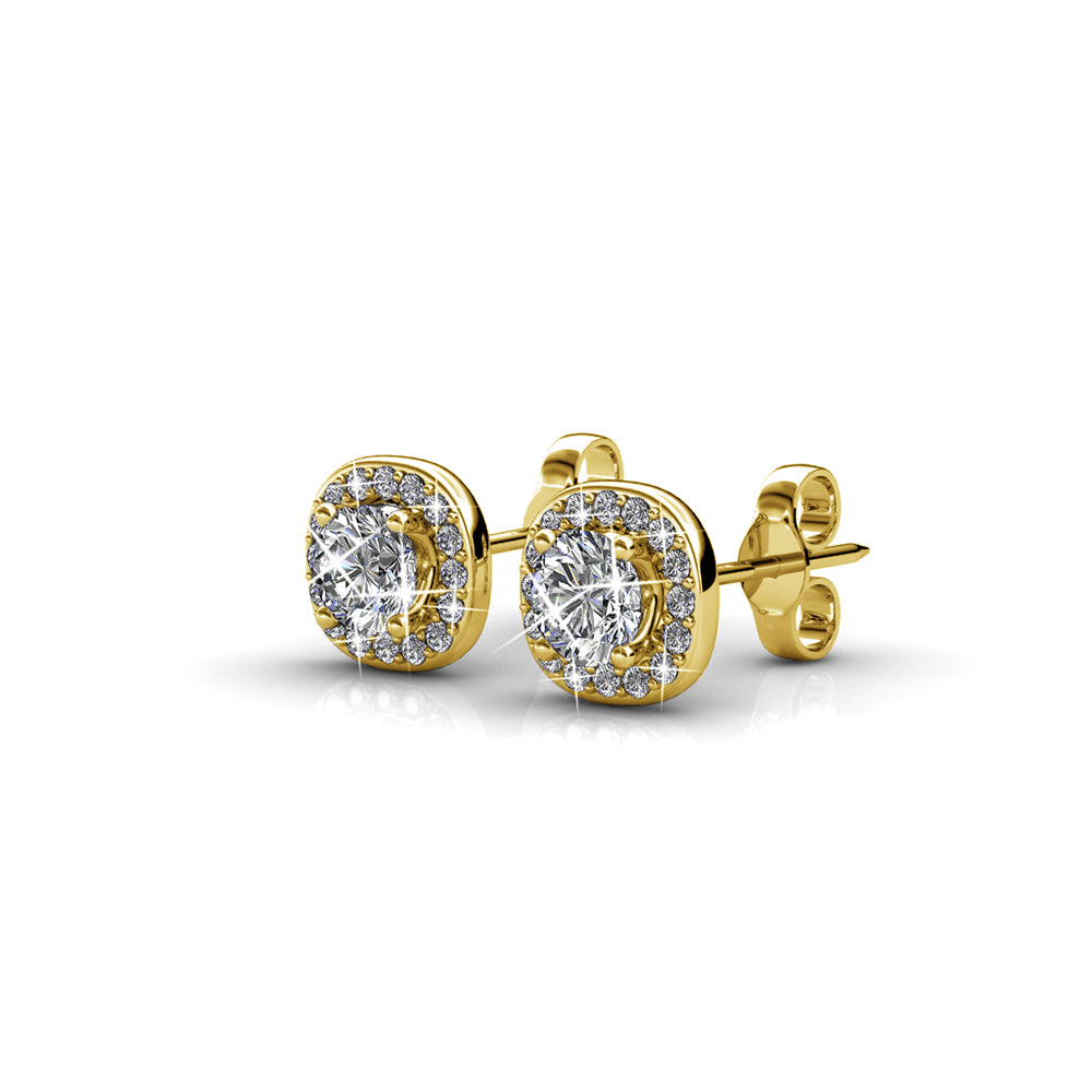 Ruth 18k White Gold Plated Halo Stud Earrings with Swarovski Crystals