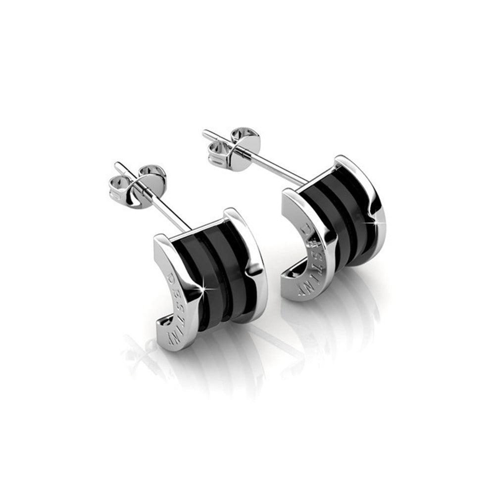 Kali 18K White Gold Half Hoop Earrings With Ceramic Inlay — Final Sale