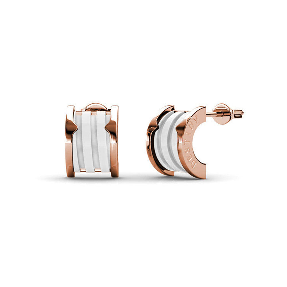 Kali 18K White Gold Half Hoop Earrings With Ceramic Inlay — Final Sale