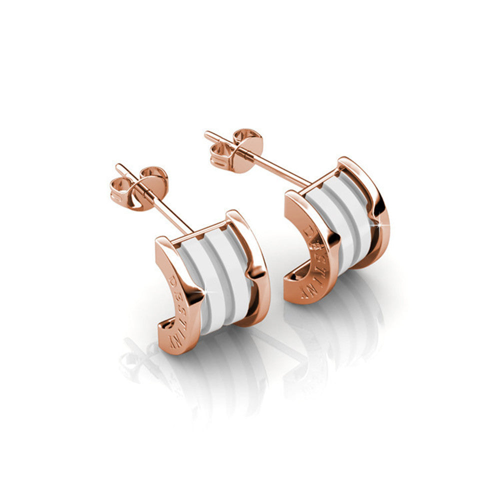 Kali 18K White Gold Half Hoop Earrings With Ceramic Inlay — Final Sale