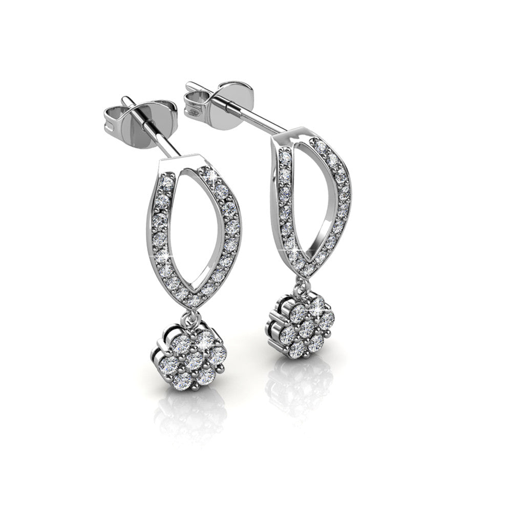 Megan 18k White Gold Plated Diamond Dangle Stud Earrings with Swarovski Crystals