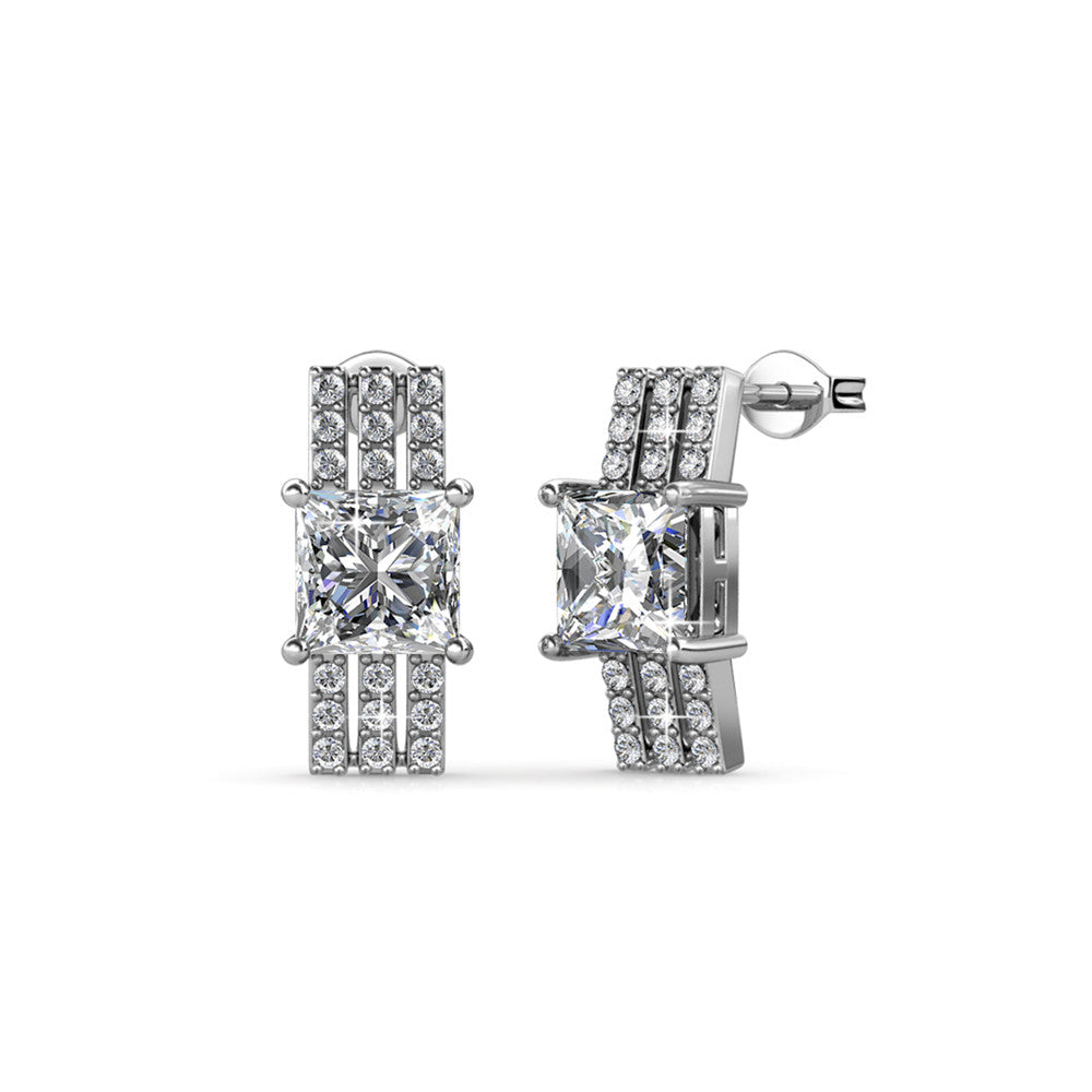 Fiona 18k White Gold Stud Plated Earrings with Princess Cut Swarovski Crystals