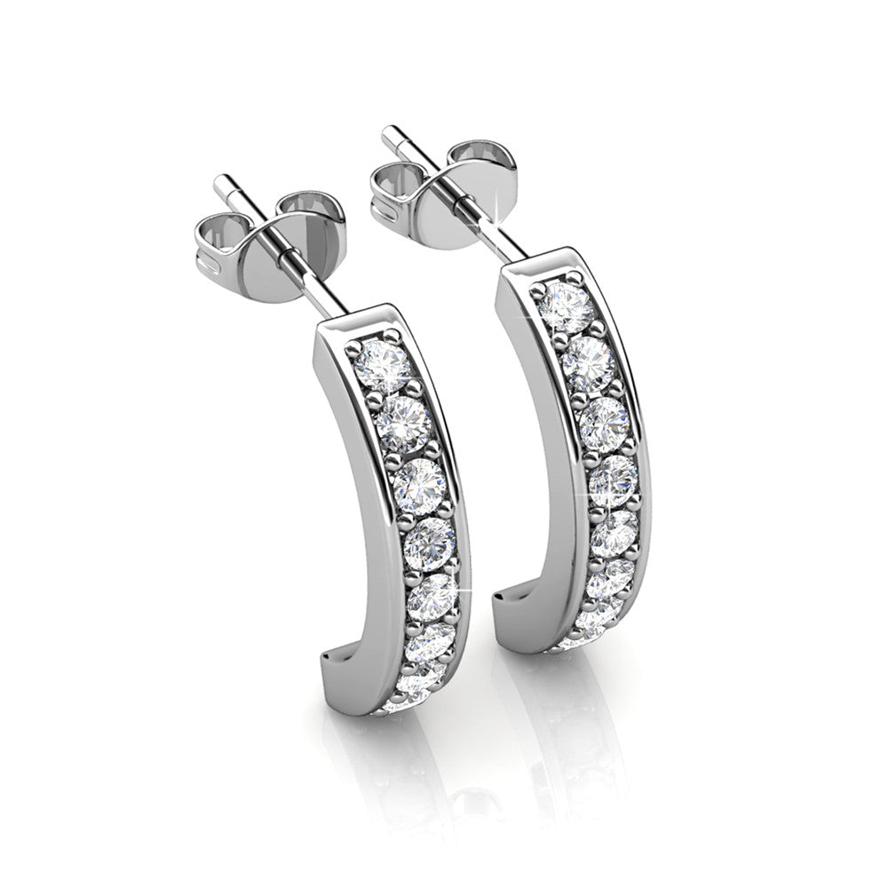 Erin 18k White Gold Plated Half Hoop Earrings with Swarovski Crystals
