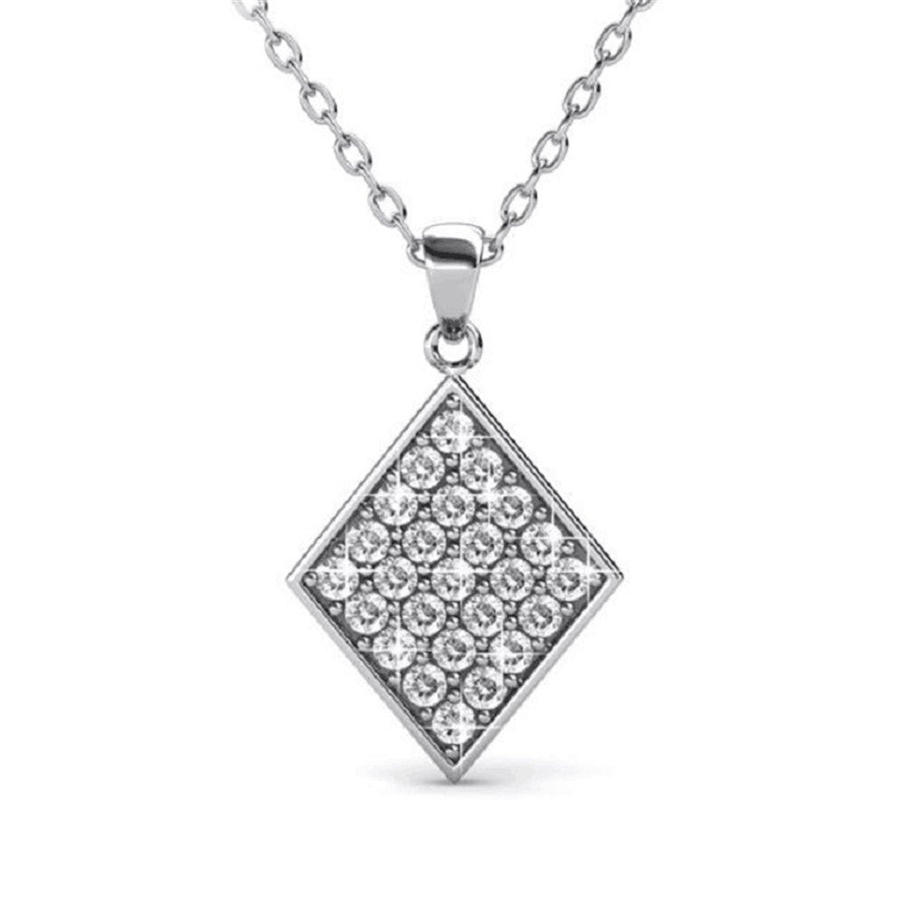 Lennon 18k White Gold Diamond Shaped Pendant Necklace with Swarovski Crystals