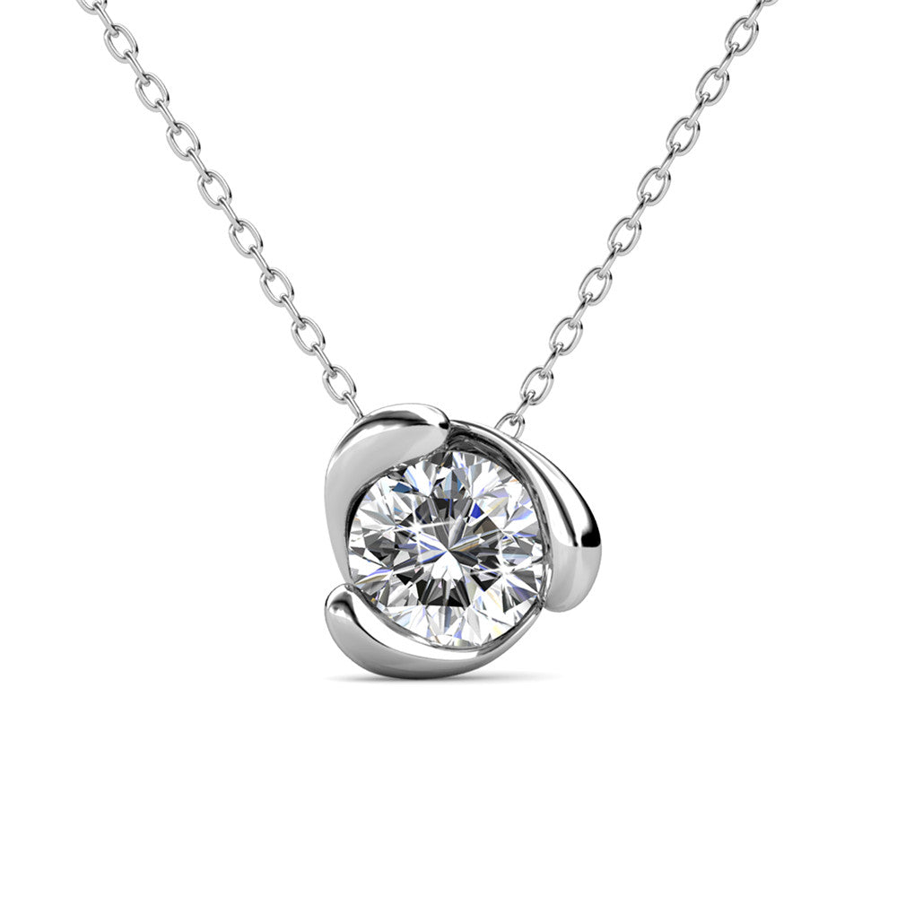 Harmony 18k White Gold Plated Necklace with Round Cut Solitaire Swarovski Crystal