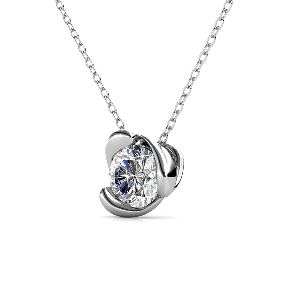 Harmony 18k White Gold Plated Necklace with Round Cut Solitaire Swarovski Crystal