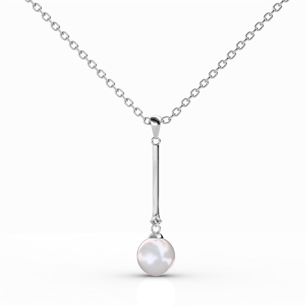 Tatum 18k White Gold Plated Dangle Pearl Pendant Necklace