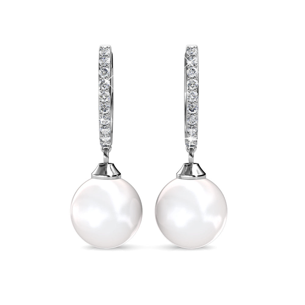 Daphne 18K White Gold Plated Pearl Drop Earrings with Swarovski Crystals