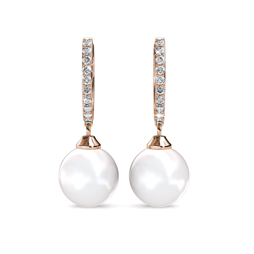 Daphne 18K White Gold Plated Pearl Drop Earrings with Swarovski Crystals