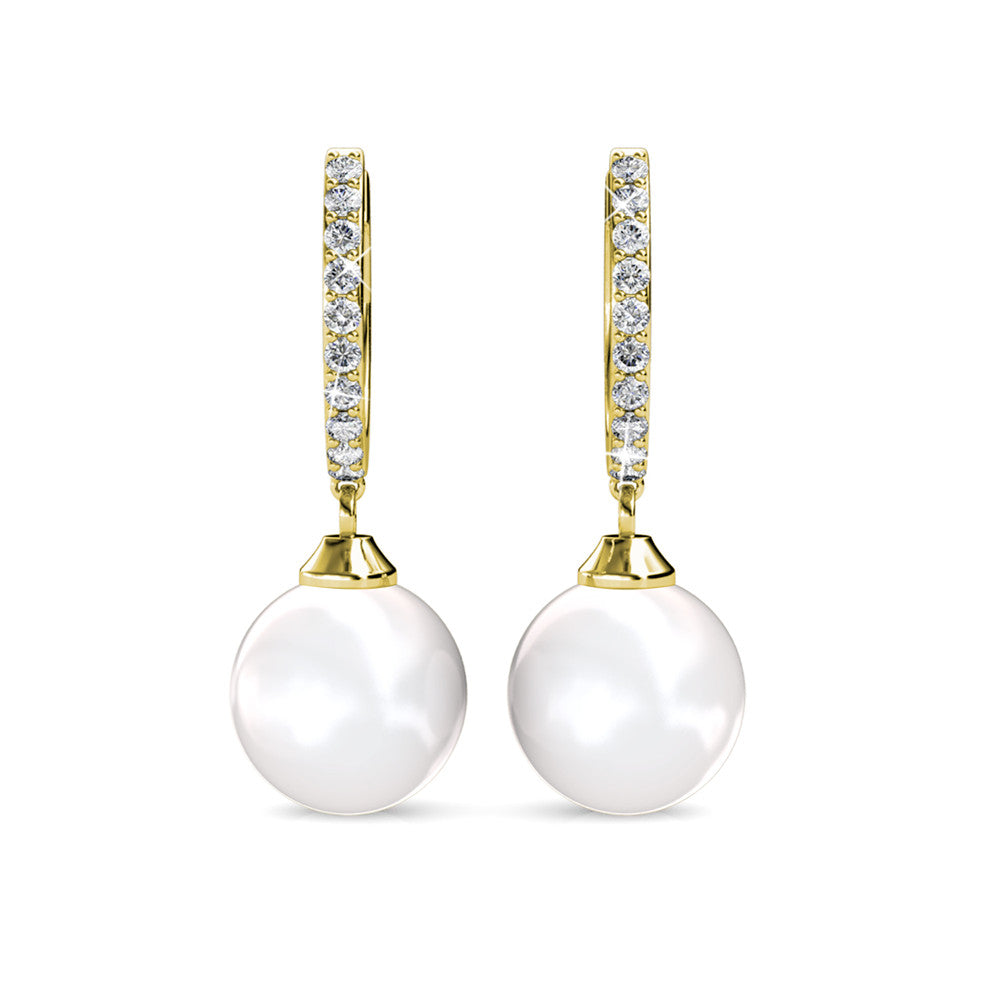 Daphne 18K White Gold Plated Pearl Drop Earrings with Swarovski Crystals
