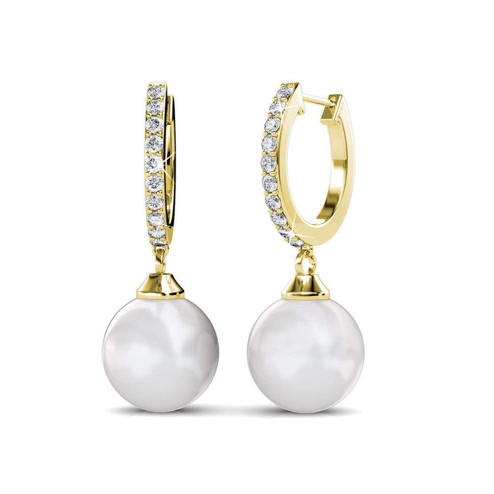 Daphne 18K White Gold Plated Pearl Drop Earrings with Swarovski Crystals