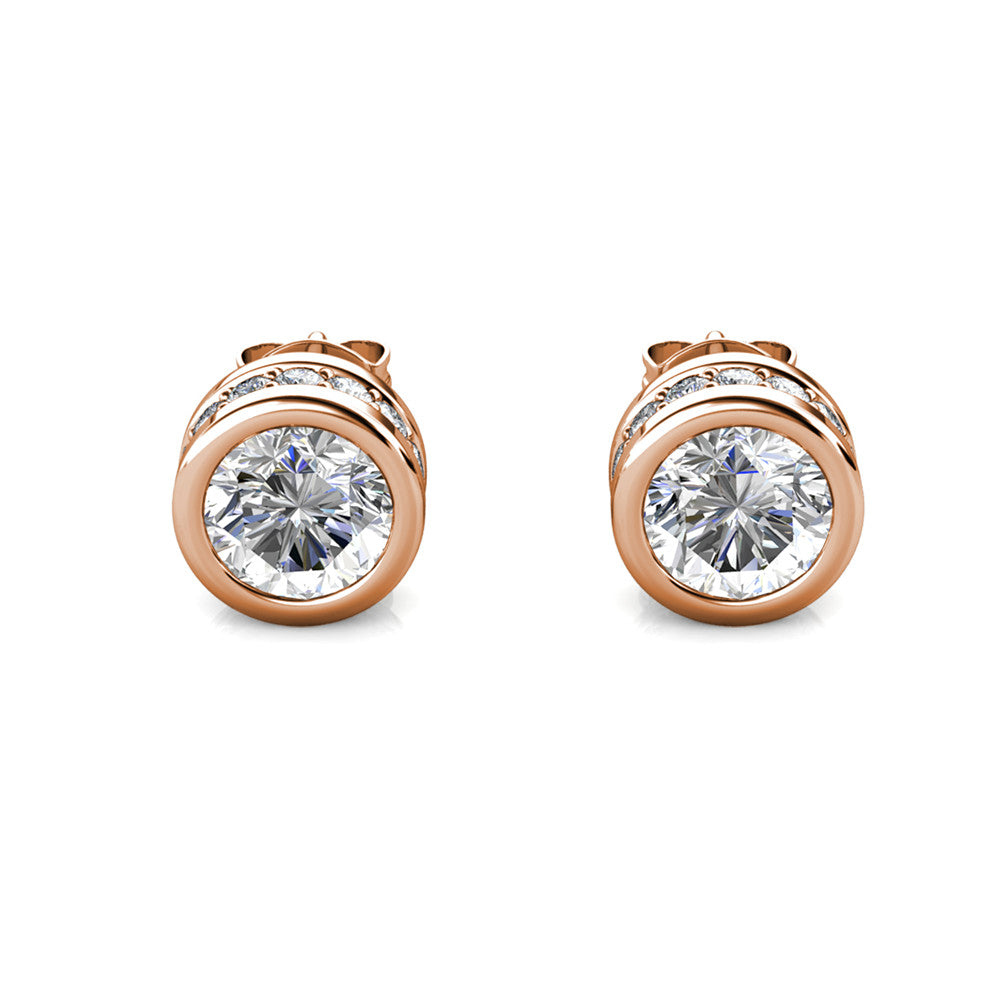 Mae 18k White Gold Plated Stud Earrings with Round Cut Swarovski Crystals