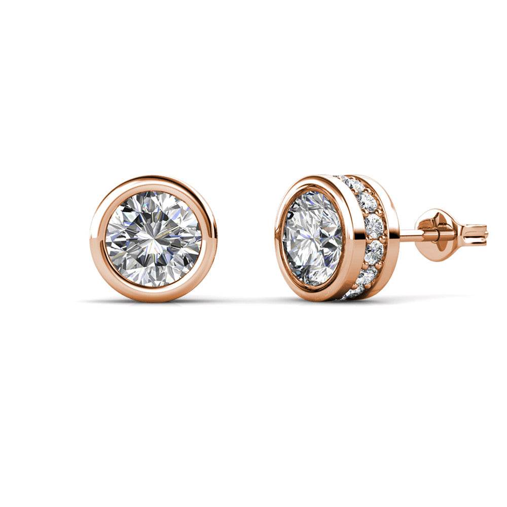 Mae 18k White Gold Plated Stud Earrings with Round Cut Swarovski Crystals