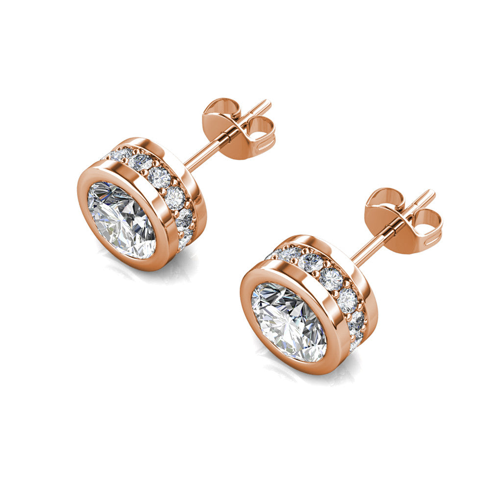 Mae 18k White Gold Plated Stud Earrings with Round Cut Swarovski Crystals