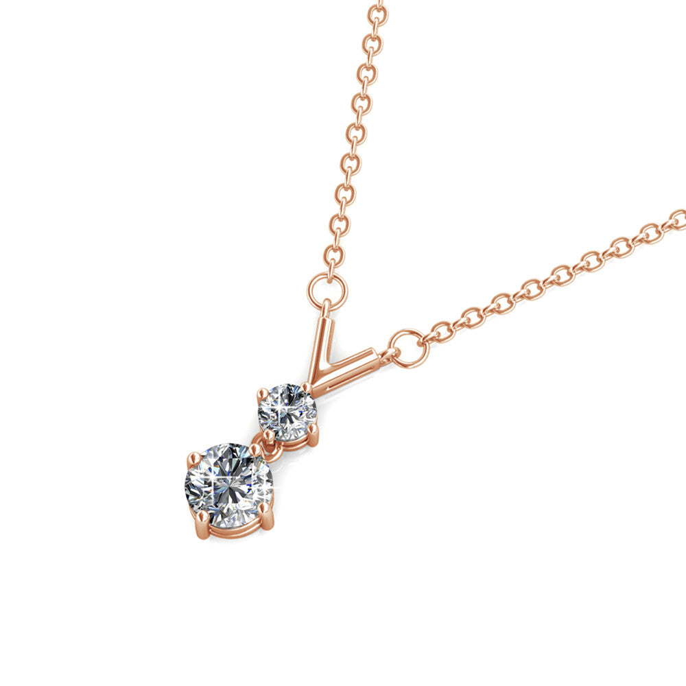 Andy 18k White Gold Plated 2-Stone Pendant Necklace with Swarovski Crystals