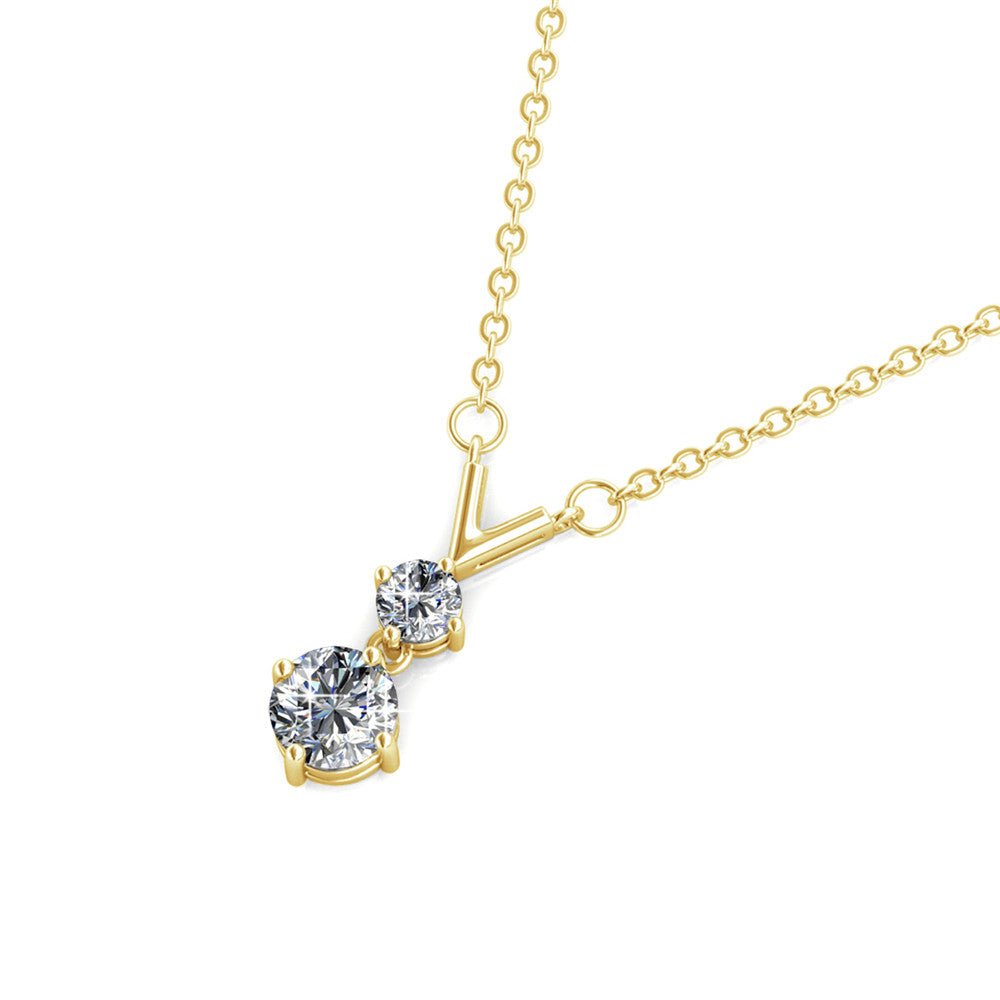 Andy 18k White Gold Plated 2-Stone Pendant Necklace with Swarovski Crystals