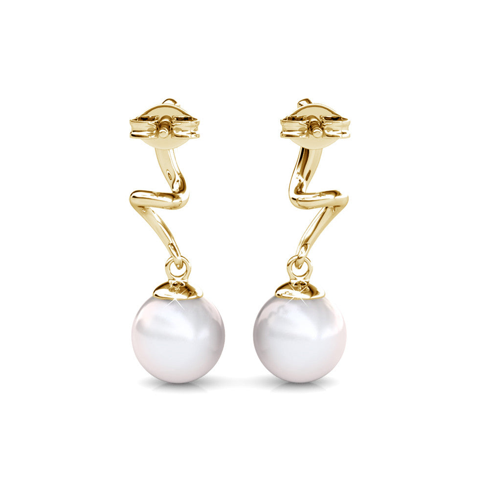 Ophelia 18k White Gold Plated Drop Pearl Earrings with Swarovski Crystals