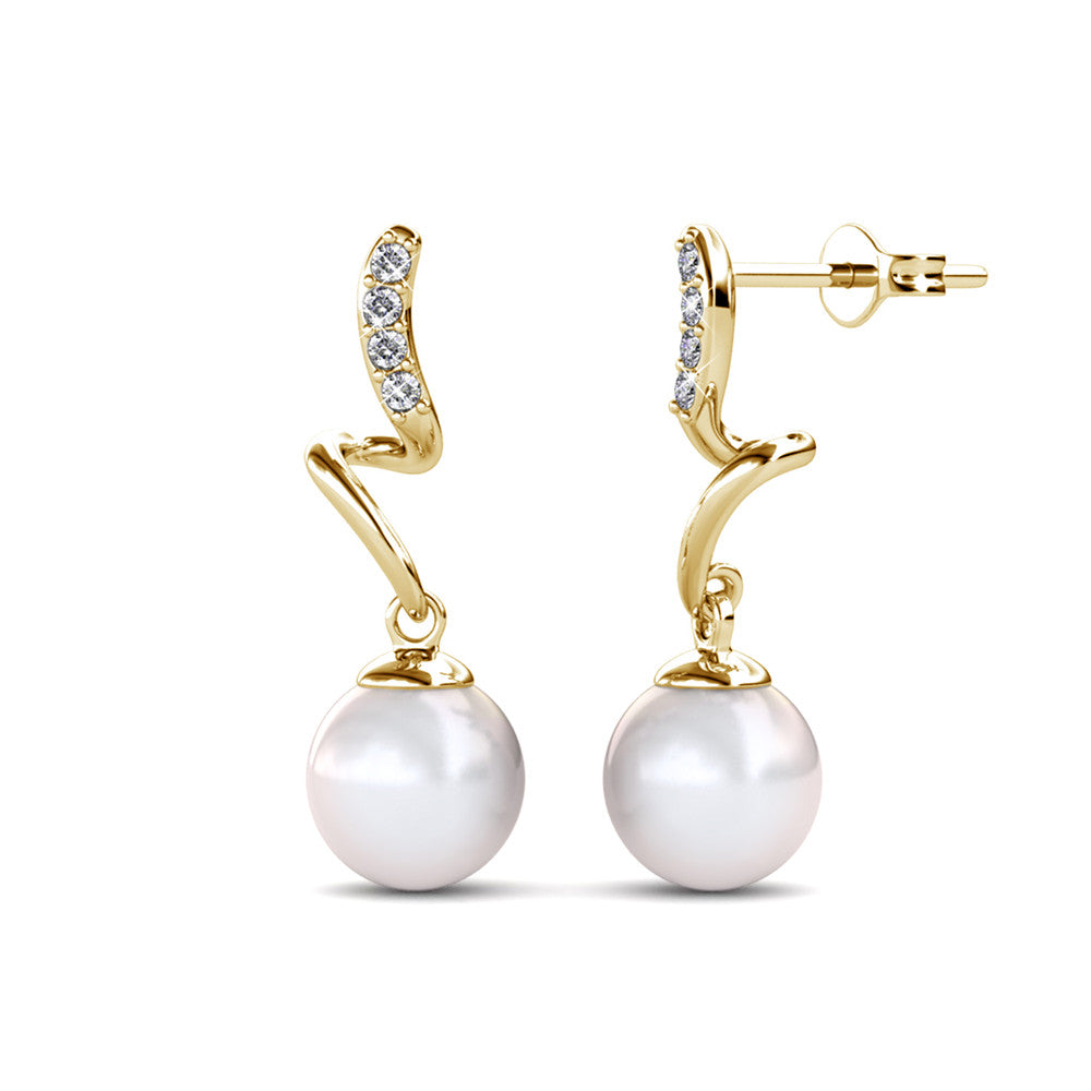 Ophelia 18k White Gold Plated Drop Pearl Earrings with Swarovski Crystals