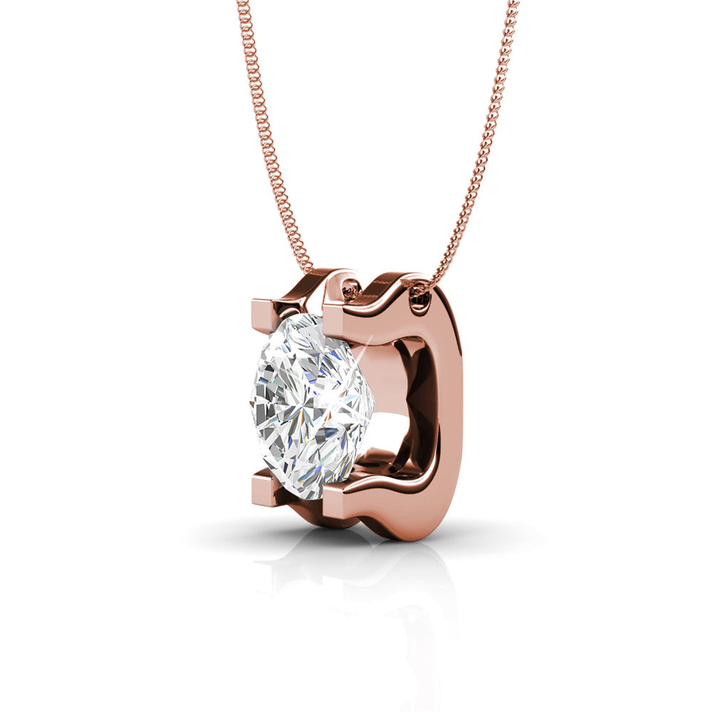 Clara 18k White Gold Plated Pendant Necklace with Solitaire Round Cut Swarovski Crystal