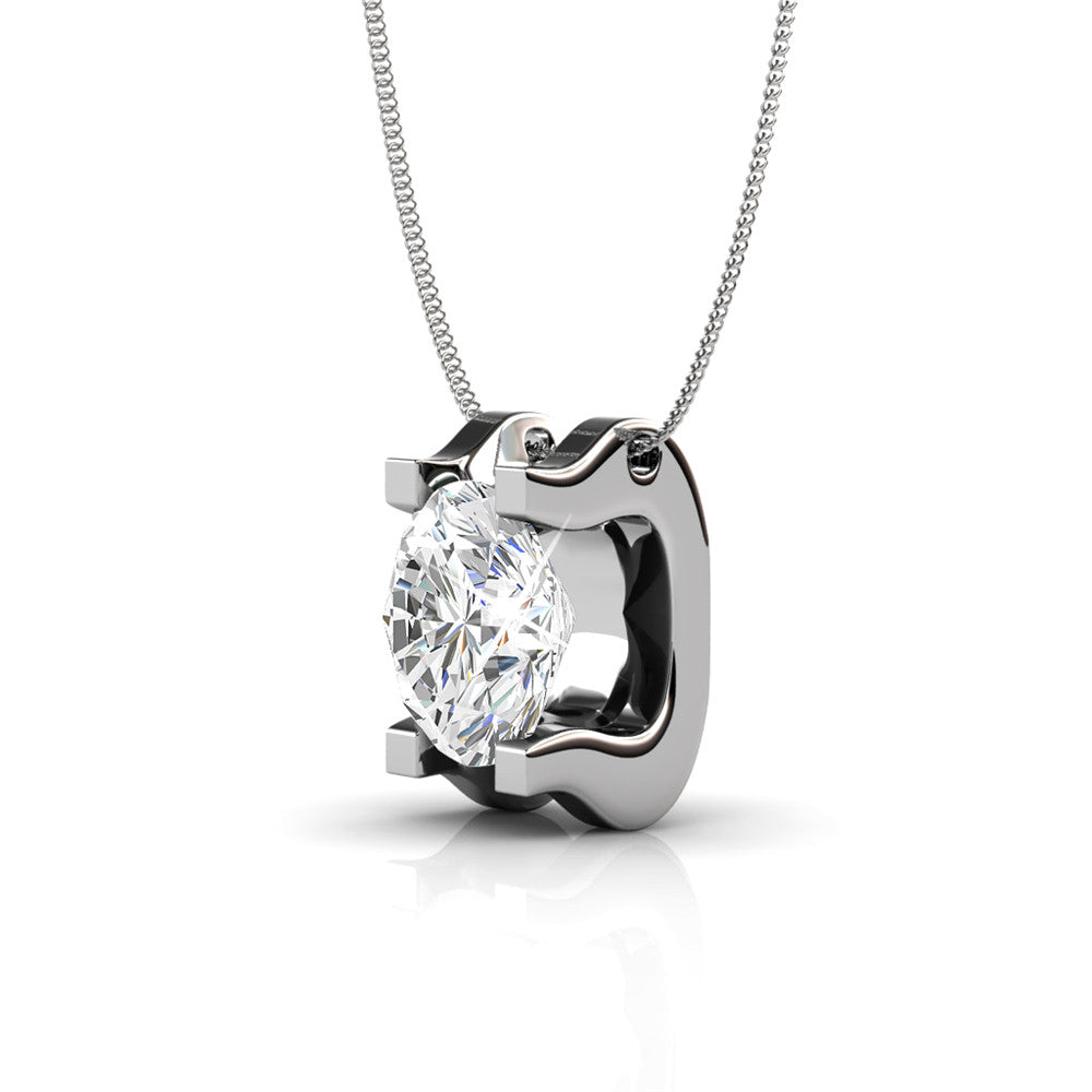 Clara 18k White Gold Plated Pendant Necklace with Solitaire Round Cut Swarovski Crystal